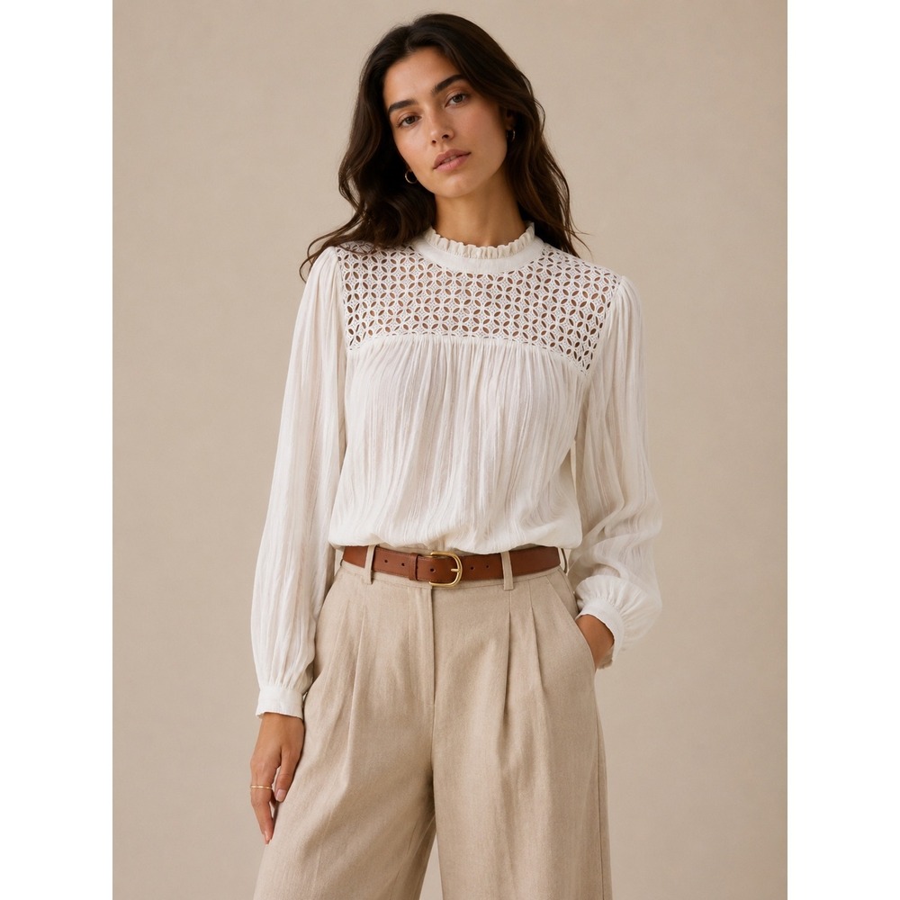 Gap Blouse Womens XL Tall White‎ Eyelet Lace Ruffle Boho Top Peasant Victorian
